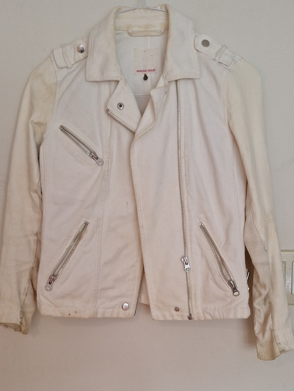 Rebecca Taylor Cream Moto Zip Jacket Leather White REBECCA Taylor Size 2